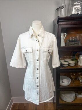 Petal + Pup White Denim Snap Front Shirt Dress Utility Mini Dress Size 6